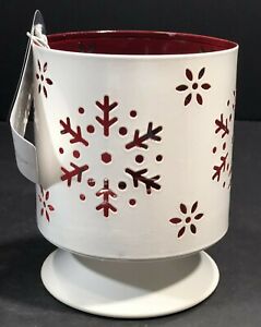 Candle Sleeve Holder Snowflake Theme Single Wick Candle Only White Burgundy New
