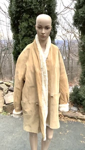 Vtg-J. PERCY for MARVIN RICHARDS Tan Suede w/Modacrylic Lining COAT Womens M-USA - Picture 1 of 12
