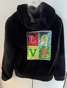 Sojara Girl's Black Faux Fur Hooded Embellished Jacket (8-10) - Picture 1 of 12