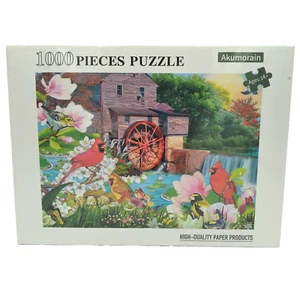 1000 Piece Puzzle Watermill Scenery & USA Bird Northern Cardinal Weir Ages 14+ - Picture 1 of 10