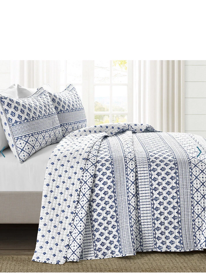 Nuevo Juego de 3 edredones y fundas exuberantes decoración Monique azul blanco patrón artístico completo/reina Foto 1 de 4