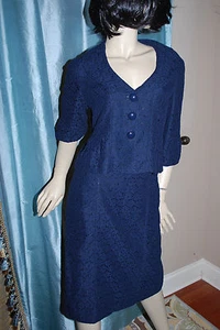 NANETTE LEPORE NAVY EYELET SKIRT SUIT SZ 10 - Picture 1 of 5