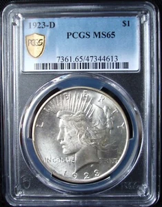 1923-D Peace Silver Dollar - PCGS MS 65 - Gold Shield - Picture 1 of 5