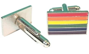 LGBT Rainbow Pride Lesbian Gay Bisexual Transgender Flag Metal Enamel Cufflinks - Picture 1 of 1