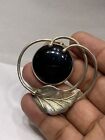 Vintage Signed Addy Ronen Israel 925 Sterling Silver Onyx Brooch Pin 2-1/4 Inch