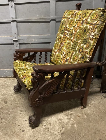 R. J. HORNER MAHOGANY MORRIS CHAIR WITH WINGED GRIFFINS Cover