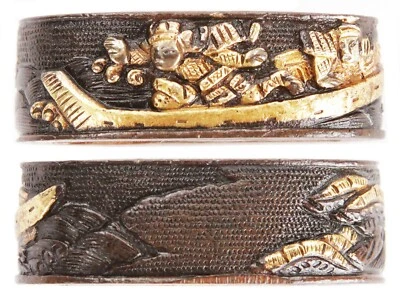 Antique Japanese Soten Copper Fuchi Samurai Boat Sword Fitting Tsuka Koshirae - Image 1 of 4