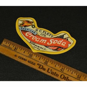 Vintage PAPER LABEL(S) "AMERICAN CREAM SODA" by P.C. FLETT Kirkwall, est'd. 1843 - Picture 1 of 3