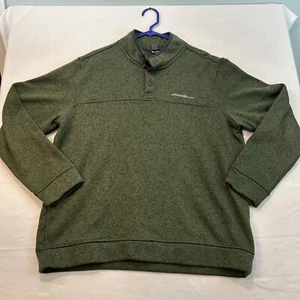 Eddie Bauer Mens Long Sleeve Sweater Fleece Pullover Size XL Buttons Green - Picture 1 of 13