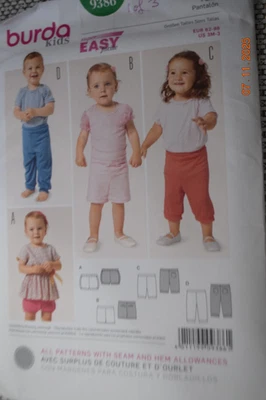 BURDA 9386 Boys Girls PANT'S & SHORTS SIZE 3M-3 Yr Uncut - Image 1 of 2