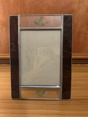 Burnes Of Boston Purple Stained Glass & Pressed Flower 7.5”x 10” 1999 VTG Frame - Image 1 of 4