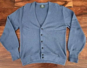 Jantzen Sweater Men Large Blue Cardigan Knit Made in USA Grandpa Grunge Vintage - Picture 1 of 8