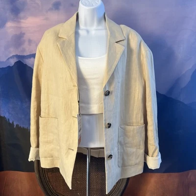 Blazer Zara Tejido Recortado Mujer Talla M - Caqui/Crema Botones Preppy Foto 1 de 4