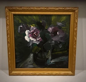Original Oil Painting Fine Art Still Life Rose Blossom Spring Flowers Gold Frame - Picture 1 of 14