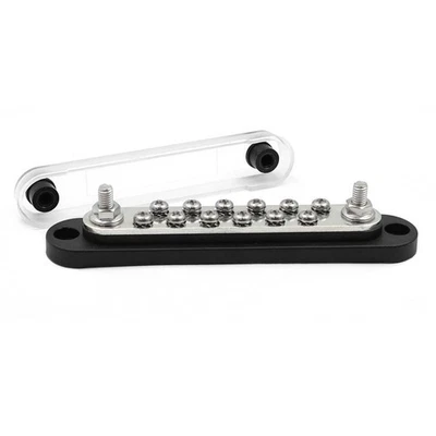 150A Power Hochstrom Busbar, max. 48V-, 2x M6 + 12x M4, Terminal Block, schwarz - Bild 1 von 3