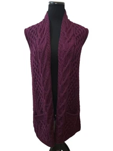 kilronan merino wool sweater Vest Small Maroon Purple Cable Knit Cardigan  - Picture 1 of 9