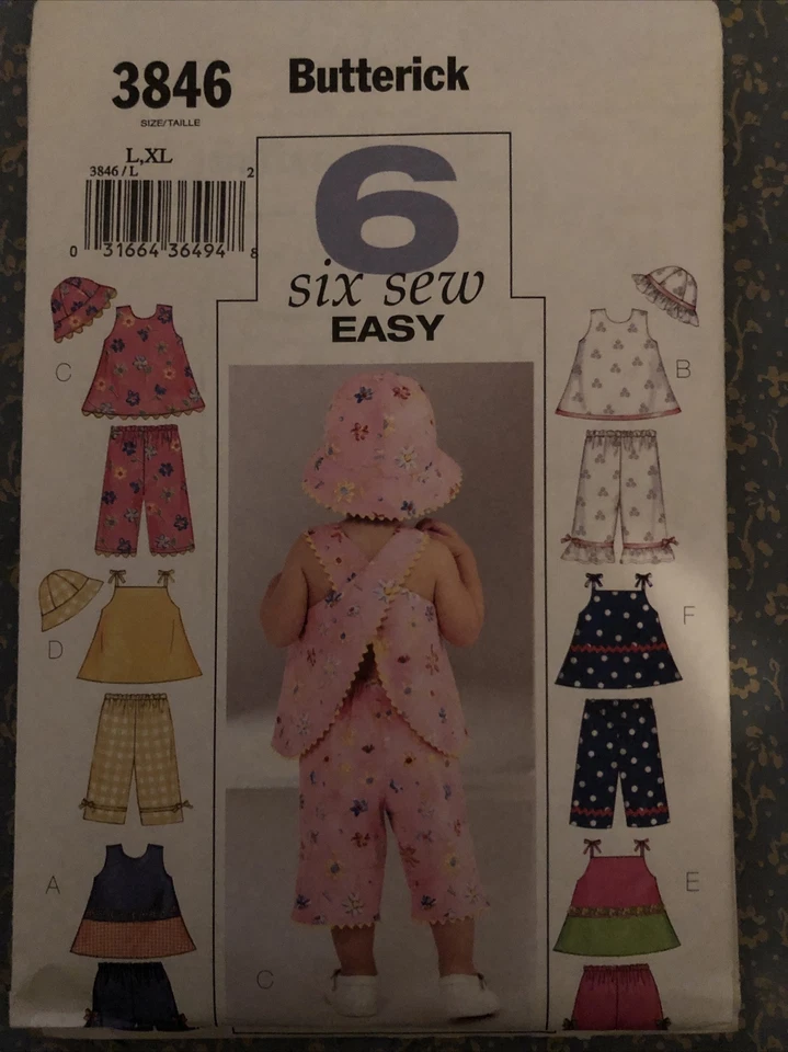 Butterick 3846 6 Six Easy Sew Baby Girl Top Shorts Pants Hat L-XL New Uncut - Image 1 of 1