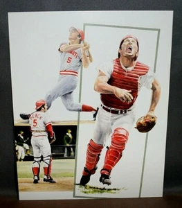 Litografía T. Houle 1989 Johnny Bench Cincinnati Reds 8" x 10" - Imagen 1 de 3