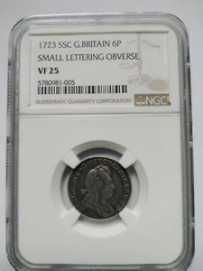 1723 George Silver Sixpence Six Pence Coin Small Lettering Obverse VF25 - Picture 1 of 2