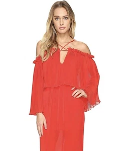 Alice McCall Red Off The Shoulder Accordion Pleat Layered Liberty Dress Size 8 - Picture 1 of 16