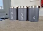 Set Of 3 Grey Canisters Tea Coffee Sugar Jar Storage Kitchen Container Tin Pot