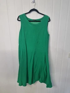 ORIENTIQUE size 16 bright green round neck sleeveless chambray shift dress - Picture 1 of 6