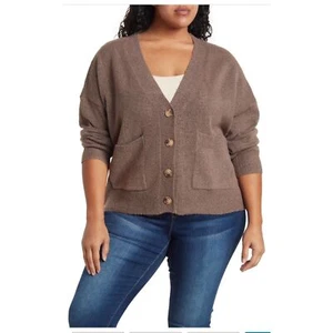 Sanctuary Womens Brown Knit V Neck Button Front Cardigan Sweater Plus Sz 2X NWT - Picture 1 of 7