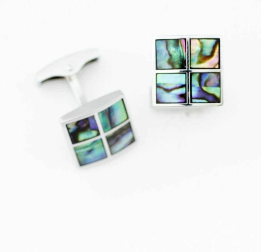 C0114 Gemelos Gemelos Cuatro 4 Mini Cuadrados Abulón Deep Sea Shell Multicolor Foto 1 de 1