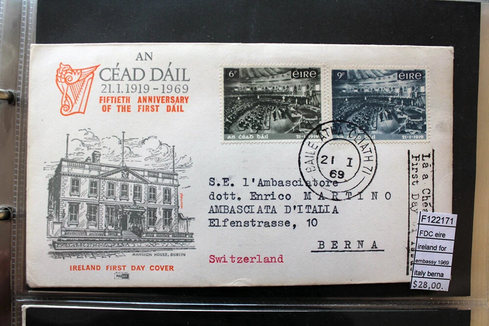 FDC EIRE IRELAND FOR EMBASSY ITALY BERNA 1969 (F122171) - Image 1 of 1