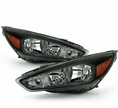 US Type 2015 2016 2017 2018 Ford Focus Black Crystal Headlights Headlamps LH+ RH - Image 1 of 4