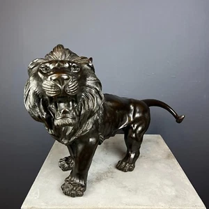 Japanese 1880 bronze lion sculpture Dai-Nihon Genryusai Seiya Japan animal tiger - Picture 1 of 24