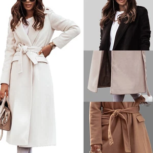 Women's Long Trench Coat Outwear Winter Windproof Lapel Belted Jacket Overcoat - Picture 1 of 28
