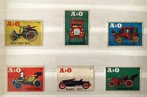 6 x A&O Brand Vintage Motor Car Themed Paper Matchbox Matchbook Covers