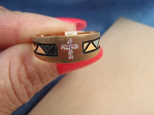 Solid 14K Yellow Gold Diamond CROSS Religious Band Ring New Old Stock Size 10 - Picture 1 of 12