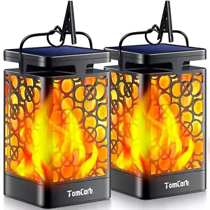 TomCare Solar Lights Outdoor Upgraded Solar Lantern Flickering Flame Outdoor Wat - Picture 1 of 7