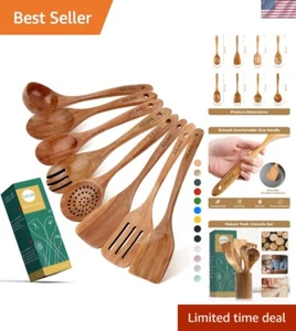 Superior Quality Teak Wood Cooking Spoon Set - 8 Non-Toxic, Non-Scratch Utensils - Picture 1 of 8