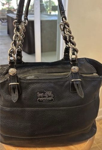 Coach Madison Tribeca borsa a tracolla nera in pelle con ciottoli tracolla a catena 14111