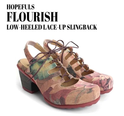 Fluevog EXCELENTE Hopefuls Flourish Floral Gamuza Cordones Tacón - 7/7.5 Foto 1 de 4