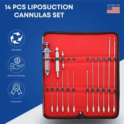 14 Pcs Liposuction Cannulas Set Luer Lock Face Fat Transfer Surgery Cosmetic Kit - Image 1 of 3