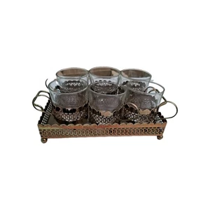 Vintage 6er Set Duralex Gläser in Metallhaltern und Karrierentablett - Bild 1 von 3