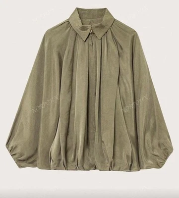 女式缎面轻便棒球夹克长袖打褶拉链休闲外套 — 第 1/4 张图片