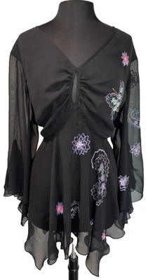 Vestido túnica transparente manga larga bordado bruja gótica caprichoso negro para mujer 26W Foto 1 de 4