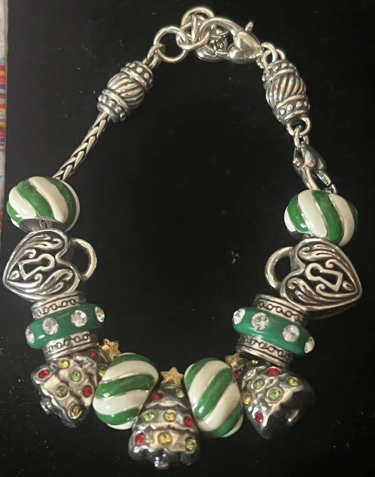 Brighton Holiday Tree Green Peppermint  Bracelet 11 Slide Charms Loaded 7” - 8” - Image 1 of 1