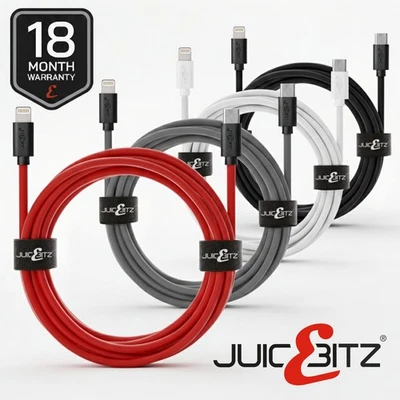 JuicEBitz® 20AWG USB Type C to 8 Pin Fast Charger Cable for iPhone 14 13 12 11 - Image 1 of 4