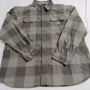 Carhartt Men's Loose Fit Heavyweight Flannel Plaid Button Up Shirt 2XL Olive - Picture 1 of 9