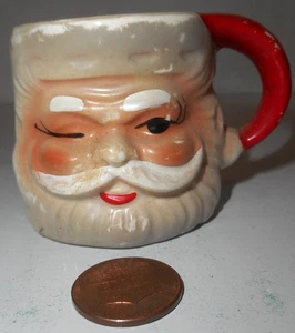 Zwinkernder Weihnachtsmann kleiner Becher Zahnstocherhalter 1 3/4" handbemalt Made in Japan - Bild 1 von 9