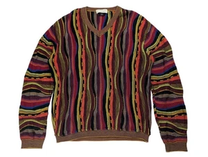 Vintage Tosani Canada 3D Strick Pullover Gr. Large strukturiert mercerisiert Baumwolle V-Ausschnitt - Bild 1 von 11