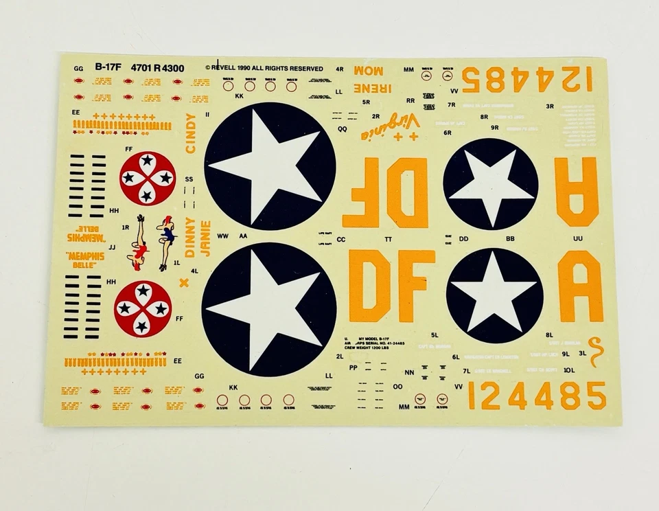 Hoja de calcomanías Revell 1:48 B-17F Flying Fortress 4701 sin usar Foto 1 de 2