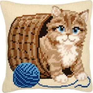 Vervaco Cross Stitch Cushion Kit Cat 16" x 16" - Picture 1 of 3