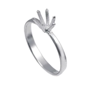Semi Mount Ring  White Gold Rhodium Pleated 6 MM Round Shape 925 Sterling Silver - Picture 1 of 5